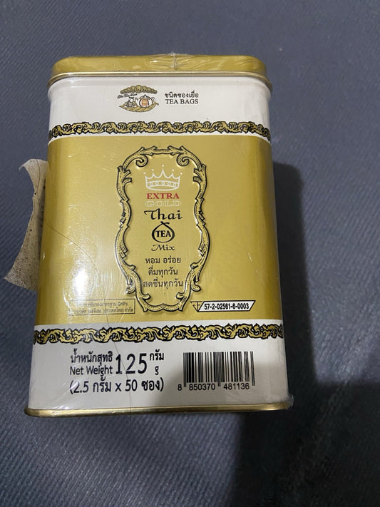 ChaTraMue Original Thai Tea Mix Extra Gold - 50 Tea Bags (125g) Authentic Thai Red Tea Powder with Vanilla Flavor