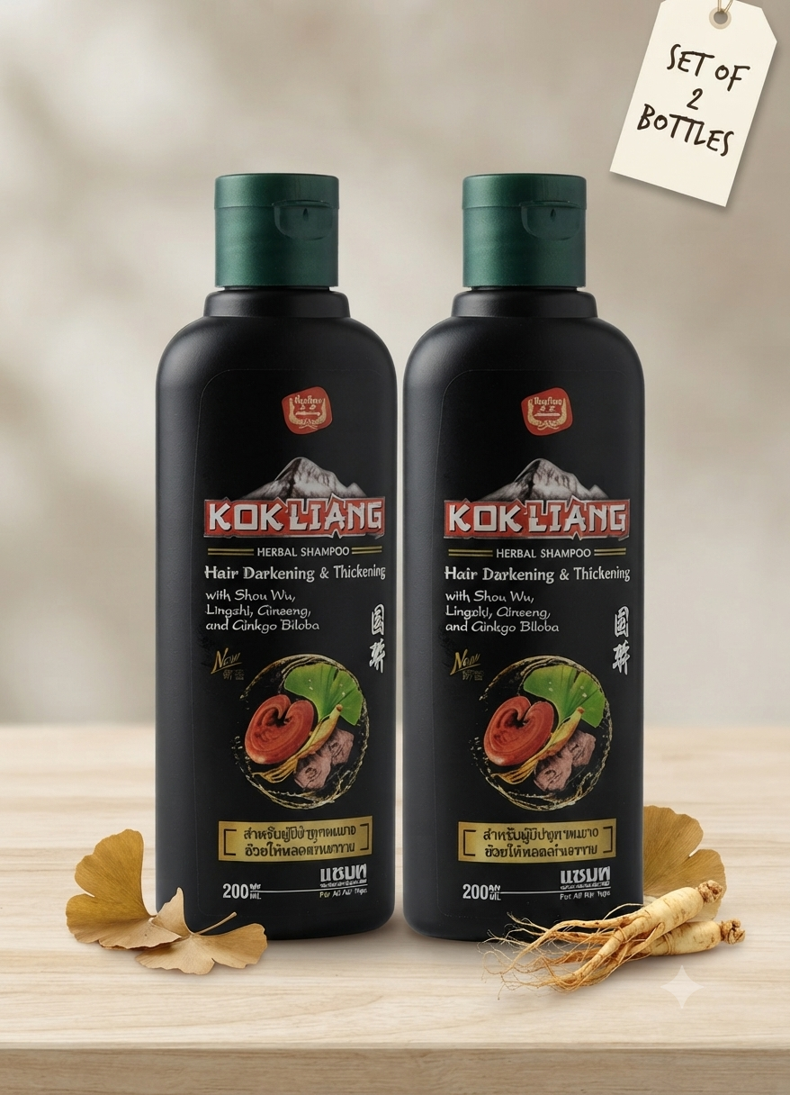 Kok Liang Chinese Herbal Shampoo – Natural Hair Darkening & Thickening Blend (2 x 200ml)