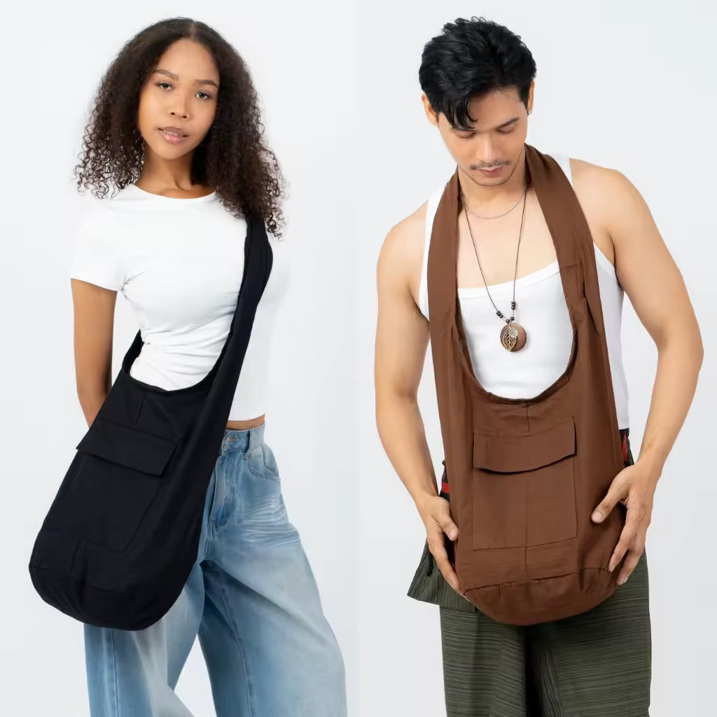 Thai Cotton Sling Crossbody Bag | Boho Hippie Shoulder Bag | Handmade Large Hobo Bag | Travel Messenger Bag | Yoga Festival Bag