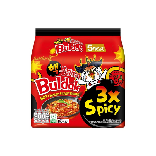 Samyang Buldak 3x Spicy Hot Chicken Ramen - Extreme Heat Stir-Fried Noodles (5 Packs)
