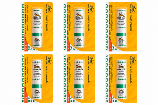 Authentic Thai Tiger Balm Inhaler - 2-in-1 Refreshing Scented Oil & Inhaler (Pack of 6)