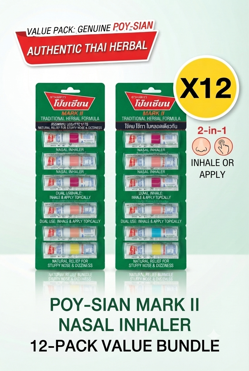 Thai Herbal Aromatherapy Inhaler (Poy-Sian) - 12 Pack | Refreshing & Invigorating
