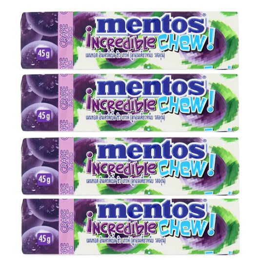 Mentos Incredible Chew Candy Grape Flavor 45g (Pack of 4) | Authentic Thai Chewy Fruity Sweets