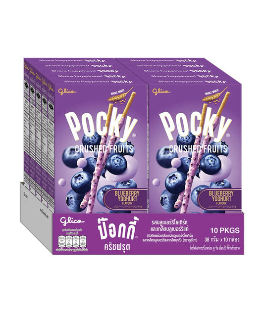 Glico Pocky Crushed Fruits Blueberry Yoghurt Biscuit Sticks 38g (Pack of 10)