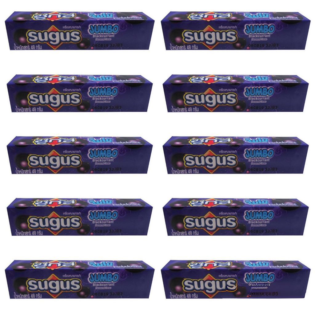10-Pack Sugus Jumbo Blackcurrant Chewy Candy - Fruit Juice Flavored Sweets (48g x 10) | Authentic Thai Snack