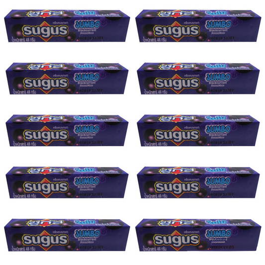 10-Pack Sugus Jumbo Blackcurrant Chewy Candy - Fruit Juice Flavored Sweets (48g x 10) | Authentic Thai Snack
