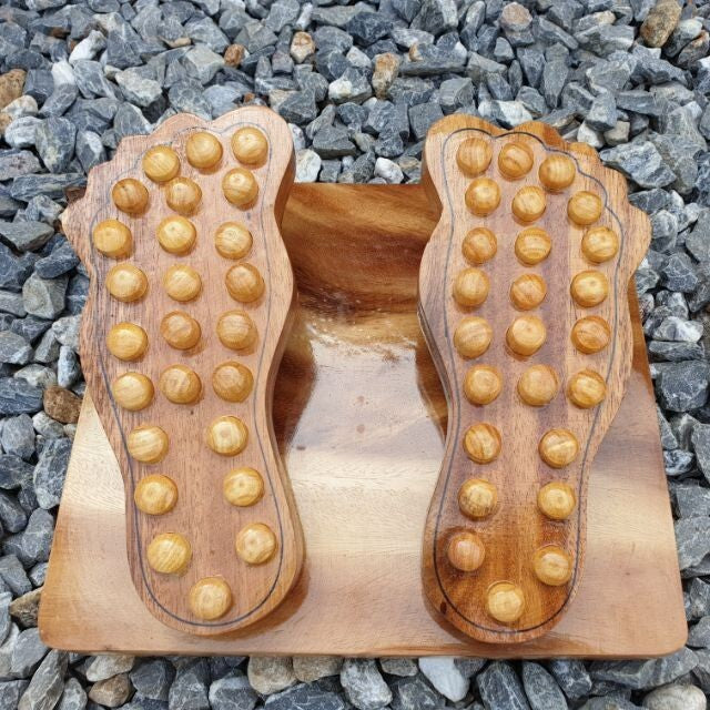Handmade Wooden Foot Massage Board with Spring - Thai Traditional Reflexology Tool